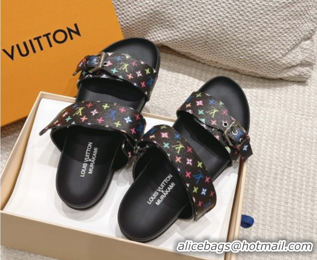 Best Grade Louis Vuitton LV x TM Bom Dia Flat Comfort Slides Sandal in Multicolored Monogram Canvas Black 0421087