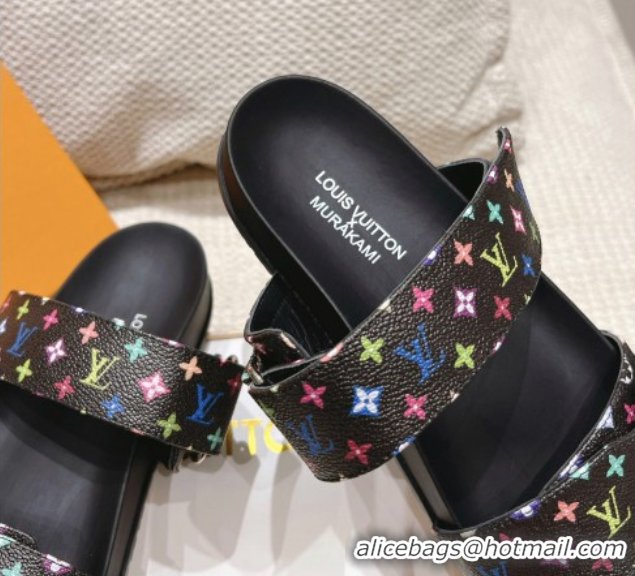 Best Grade Louis Vuitton LV x TM Bom Dia Flat Comfort Slides Sandal in Multicolored Monogram Canvas Black 0421087