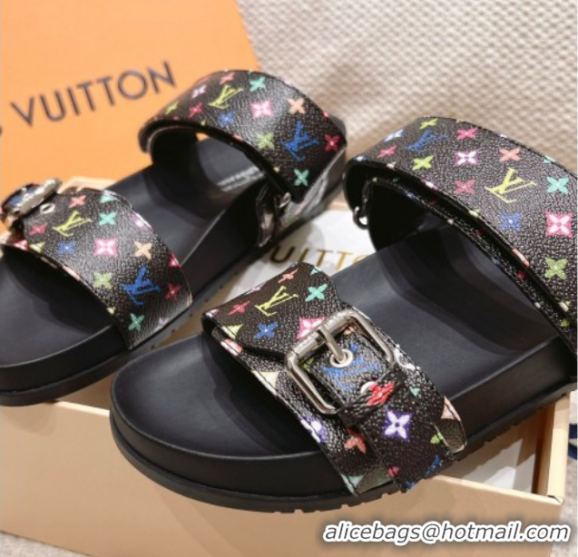 Best Grade Louis Vuitton LV x TM Bom Dia Flat Comfort Slides Sandal in Multicolored Monogram Canvas Black 0421087