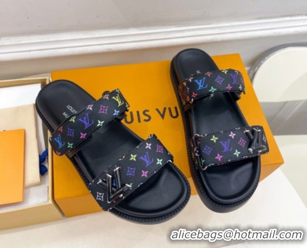 Low Cost Louis Vuitton LV x TM Flat Comfort Slides Sandal in Multicolored Monogram Canvas Black 2025 LV042101