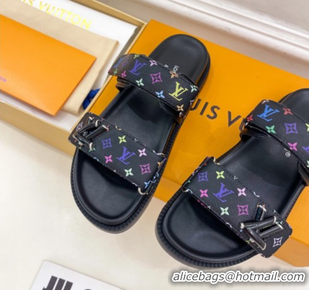 Low Cost Louis Vuitton LV x TM Flat Comfort Slides Sandal in Multicolored Monogram Canvas Black 2025 LV042101