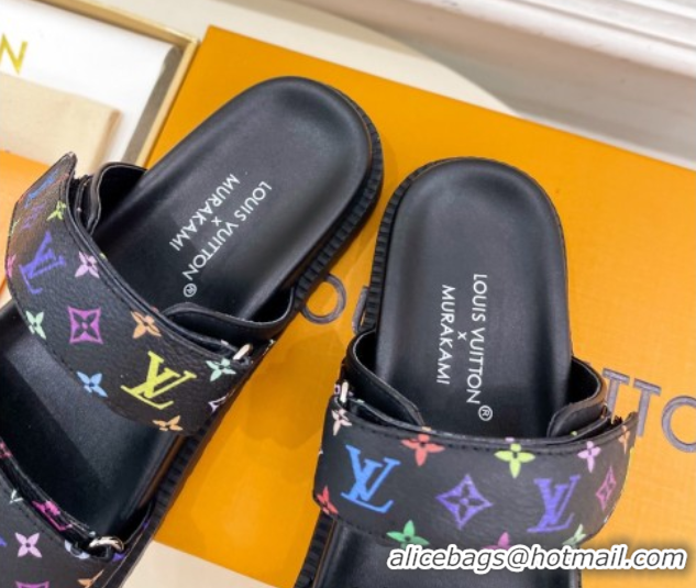 Low Cost Louis Vuitton LV x TM Flat Comfort Slides Sandal in Multicolored Monogram Canvas Black 2025 LV042101