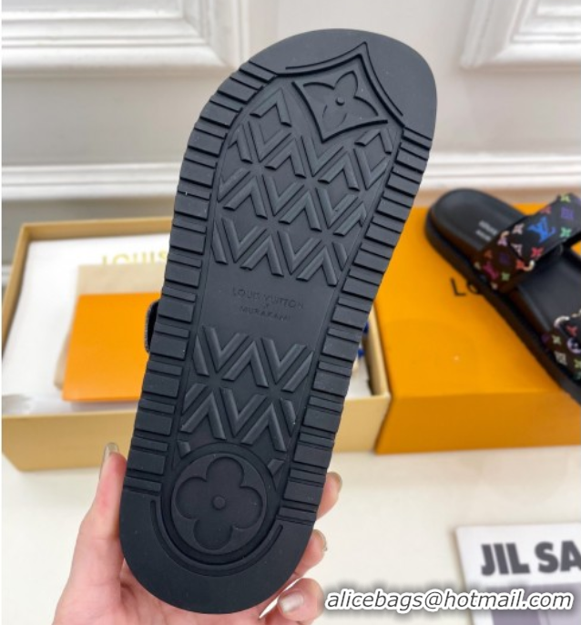 Low Cost Louis Vuitton LV x TM Flat Comfort Slides Sandal in Multicolored Monogram Canvas Black 2025 LV042101