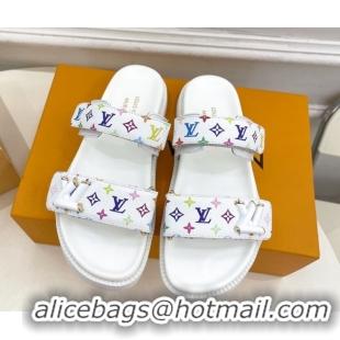 Top Grade Louis Vuitton LV x TM Flat Comfort Slides Sandal in Multicolored Monogram Canvas White 2025 LV042101