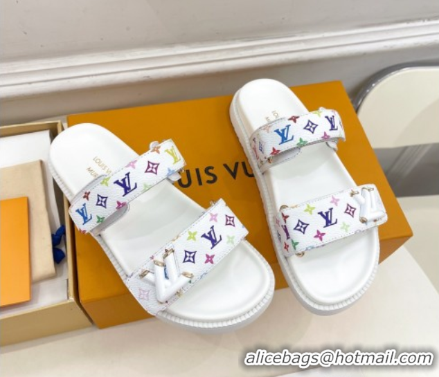 Top Grade Louis Vuitton LV x TM Flat Comfort Slides Sandal in Multicolored Monogram Canvas White 2025 LV042101