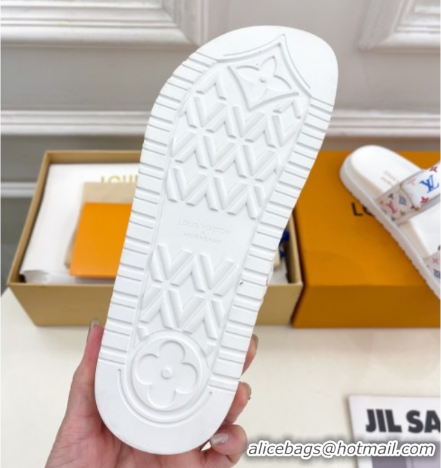 Top Grade Louis Vuitton LV x TM Flat Comfort Slides Sandal in Multicolored Monogram Canvas White 2025 LV042101