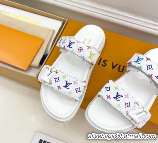 Top Grade Louis Vuitton LV x TM Flat Comfort Slides Sandal in Multicolored Monogram Canvas White 2025 LV042101