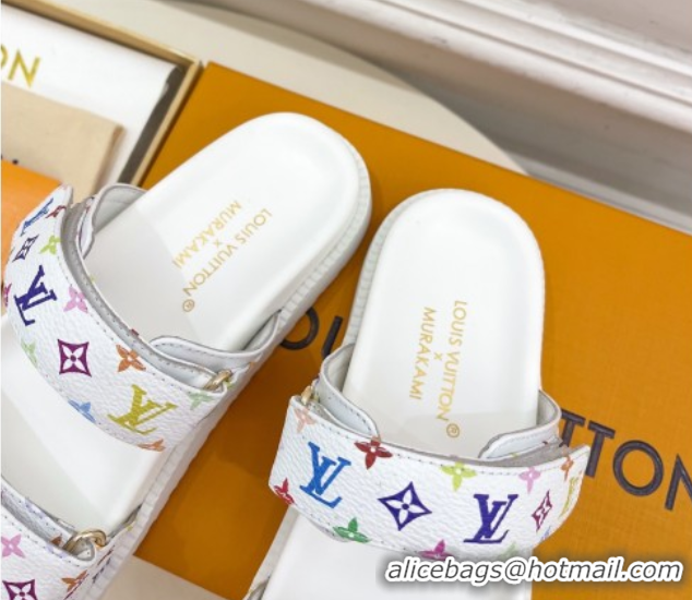 Top Grade Louis Vuitton LV x TM Flat Comfort Slides Sandal in Multicolored Monogram Canvas White 2025 LV042101