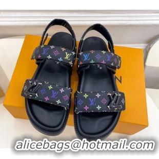 Luxurious Louis Vuitton LV x TM Flat Comfort Sandals in Multicolored Monogram Canvas Black 2025 LV042101