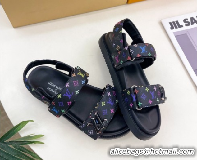 Luxurious Louis Vuitton LV x TM Flat Comfort Sandals in Multicolored Monogram Canvas Black 2025 LV042101