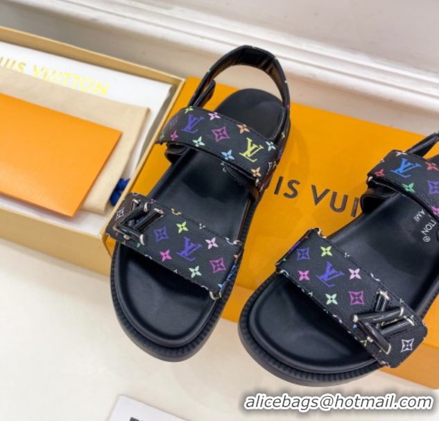 Luxurious Louis Vuitton LV x TM Flat Comfort Sandals in Multicolored Monogram Canvas Black 2025 LV042101