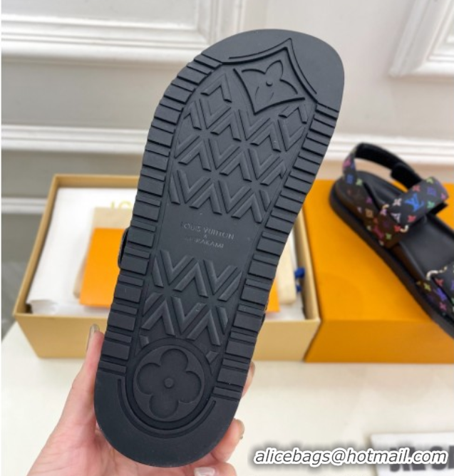 Luxurious Louis Vuitton LV x TM Flat Comfort Sandals in Multicolored Monogram Canvas Black 2025 LV042101