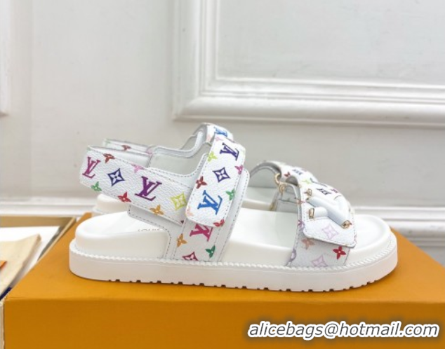 Pretty Style Louis Vuitton LV x TM Flat Comfort Sandals in Multicolored Monogram Canvas White 2025 LV042101