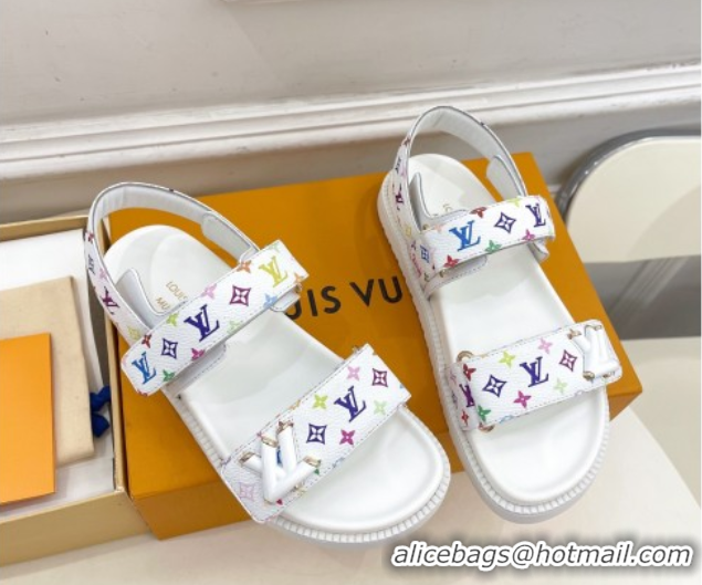 Pretty Style Louis Vuitton LV x TM Flat Comfort Sandals in Multicolored Monogram Canvas White 2025 LV042101