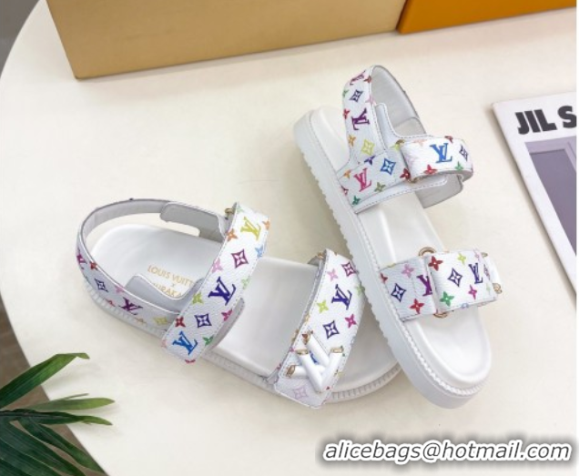 Pretty Style Louis Vuitton LV x TM Flat Comfort Sandals in Multicolored Monogram Canvas White 2025 LV042101