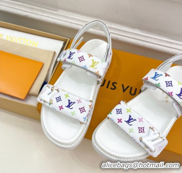 Pretty Style Louis Vuitton LV x TM Flat Comfort Sandals in Multicolored Monogram Canvas White 2025 LV042101