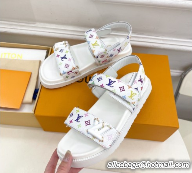 Pretty Style Louis Vuitton LV x TM Flat Comfort Sandals in Multicolored Monogram Canvas White 2025 LV042101