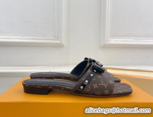 Good Looking Louis Vuitton 6AM Flat Slides Sandal with Bow Monogram Canvas 0421093
