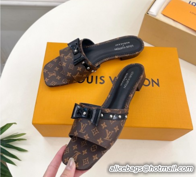 Good Looking Louis Vuitton 6AM Flat Slides Sandal with Bow Monogram Canvas 0421093
