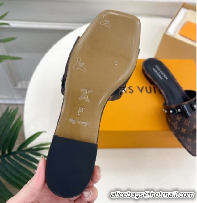 Good Looking Louis Vuitton 6AM Flat Slides Sandal with Bow Monogram Canvas 0421093