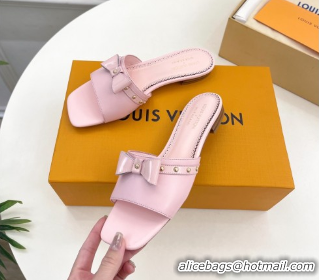Best Product Louis Vuitton 6AM Flat Slides Sandal in Calfskin Leather with Bow Light Pink 0421094