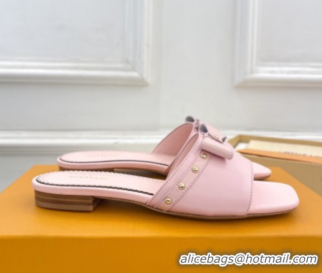 Best Product Louis Vuitton 6AM Flat Slides Sandal in Calfskin Leather with Bow Light Pink 0421094