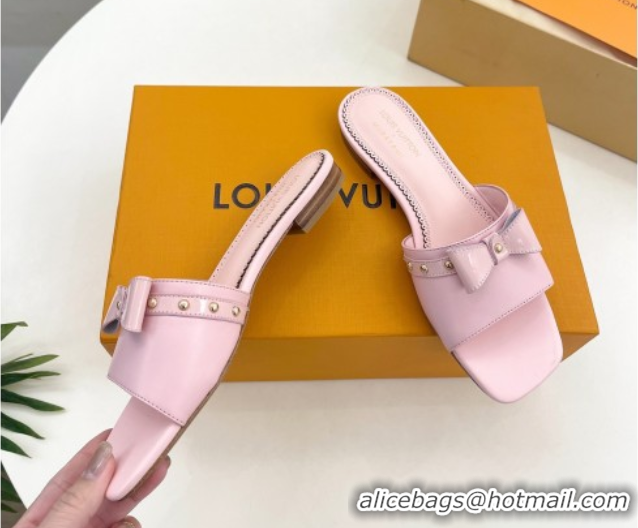 Best Product Louis Vuitton 6AM Flat Slides Sandal in Calfskin Leather with Bow Light Pink 0421094