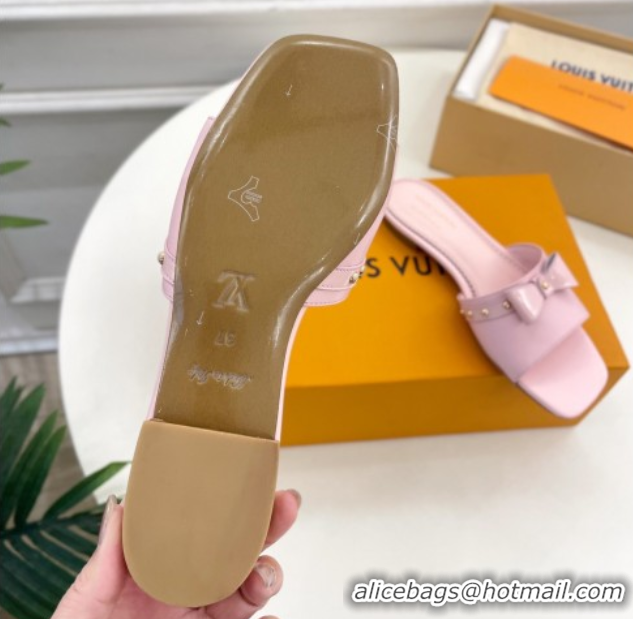 Best Product Louis Vuitton 6AM Flat Slides Sandal in Calfskin Leather with Bow Light Pink 0421094
