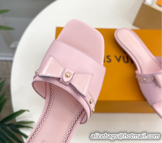 Best Product Louis Vuitton 6AM Flat Slides Sandal in Calfskin Leather with Bow Light Pink 0421094
