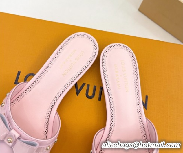 Best Product Louis Vuitton 6AM Flat Slides Sandal in Calfskin Leather with Bow Light Pink 0421094