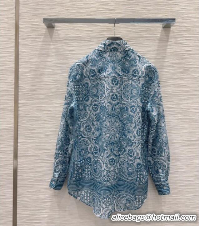 Reasonable Price Dior Printed Shirt 528003 Blue 2025