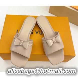 Most Popular Louis Vuitton 6AM Flat Slides Sandal in Calfskin Leather with Bow Beige 0421095