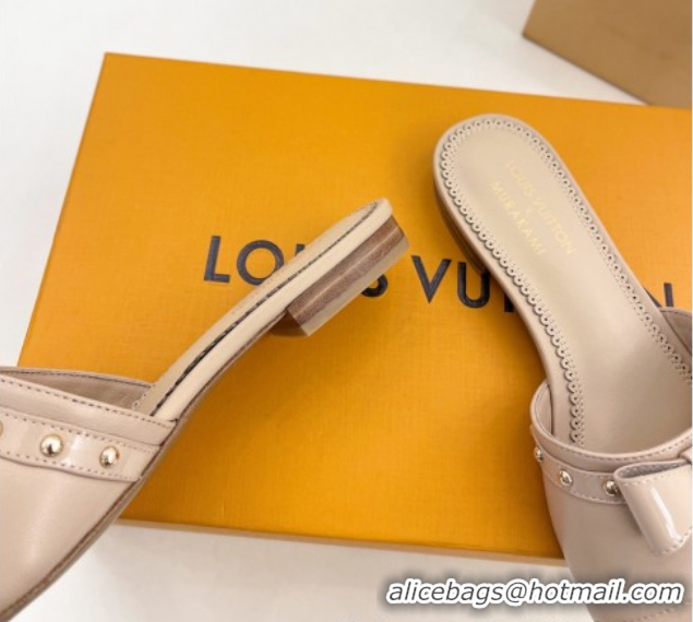 Most Popular Louis Vuitton 6AM Flat Slides Sandal in Calfskin Leather with Bow Beige 0421095