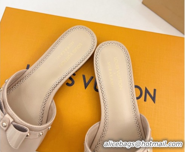 Most Popular Louis Vuitton 6AM Flat Slides Sandal in Calfskin Leather with Bow Beige 0421095