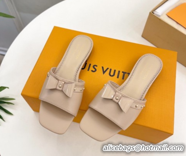 Most Popular Louis Vuitton 6AM Flat Slides Sandal in Calfskin Leather with Bow Beige 0421095