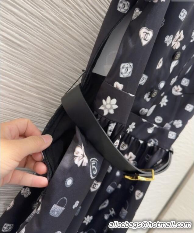 Buy Fashionable Chanel Printed Dress 528002 Black 2025