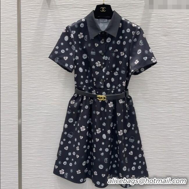 Buy Fashionable Chanel Printed Dress 528002 Black 2025