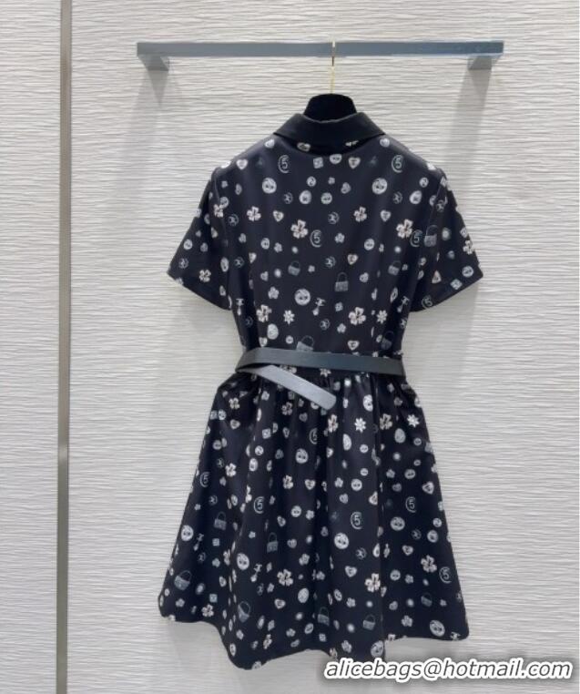 Buy Fashionable Chanel Printed Dress 528002 Black 2025