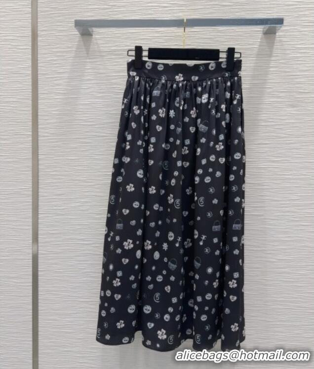 Affordable Price Chanel Printed Skirt 528002 Black 2025