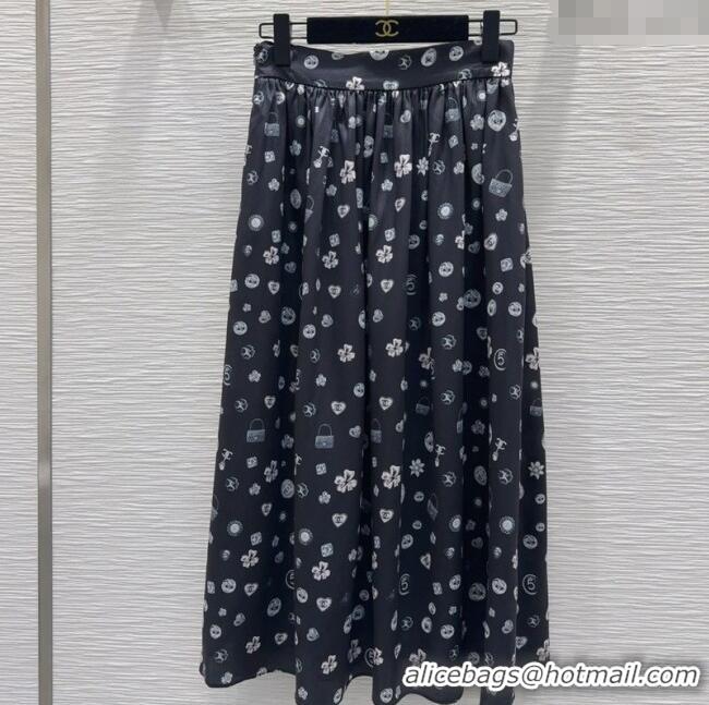 Affordable Price Chanel Printed Skirt 528002 Black 2025