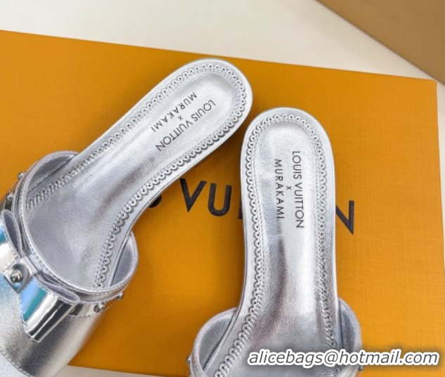 Charming Louis Vuitton 6AM Flat Slides Sandal in Calfskin Leather with Bow Silver 0421096