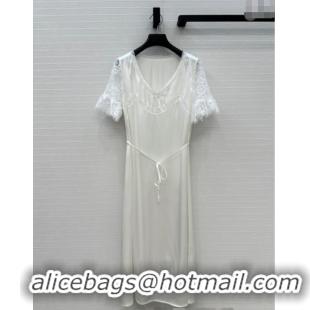 Luxury Cheap Prada Dress with Lace Trim 528006 White 2025