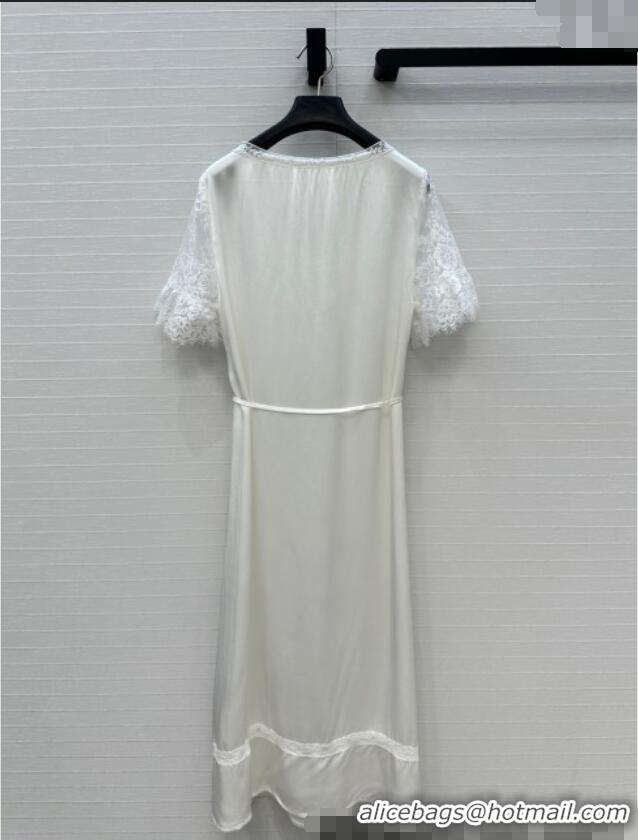 Luxury Cheap Prada Dress with Lace Trim 528006 White 2025