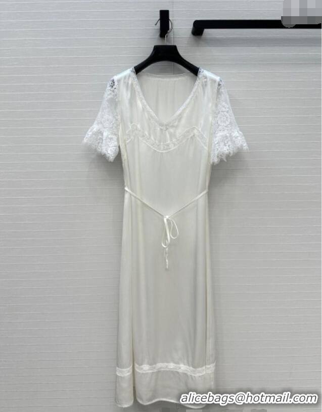 Luxury Cheap Prada Dress with Lace Trim 528006 White 2025