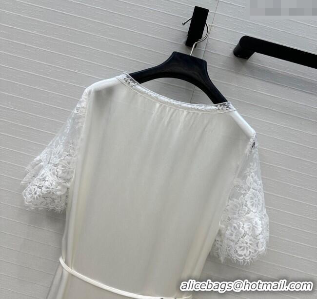 Luxury Cheap Prada Dress with Lace Trim 528006 White 2025