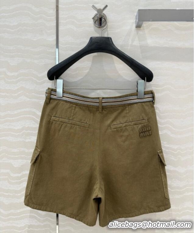 Luxury Discount Miu Miu Cotton Shorts 528012 Green 2025