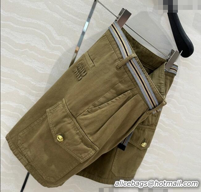 Luxury Discount Miu Miu Cotton Shorts 528012 Green 2025