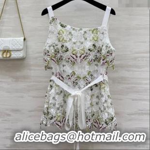 Best Price Dior Summer Butterfly Lace Dress 528015 White/Green/Fuchsia 2025
