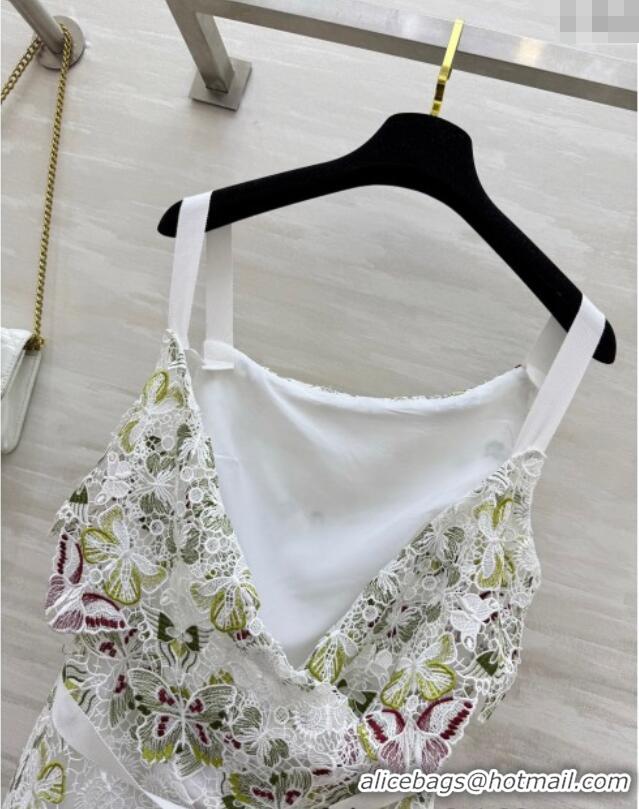 Best Price Dior Summer Butterfly Lace Dress 528015 White/Green/Fuchsia 2025