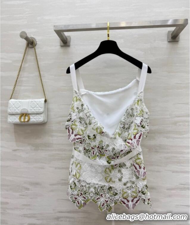 Best Price Dior Summer Butterfly Lace Dress 528015 White/Green/Fuchsia 2025